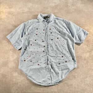 Vintage 90s Women’s Quizz Embellished Bedazzled Western Studded Blue Button Up
